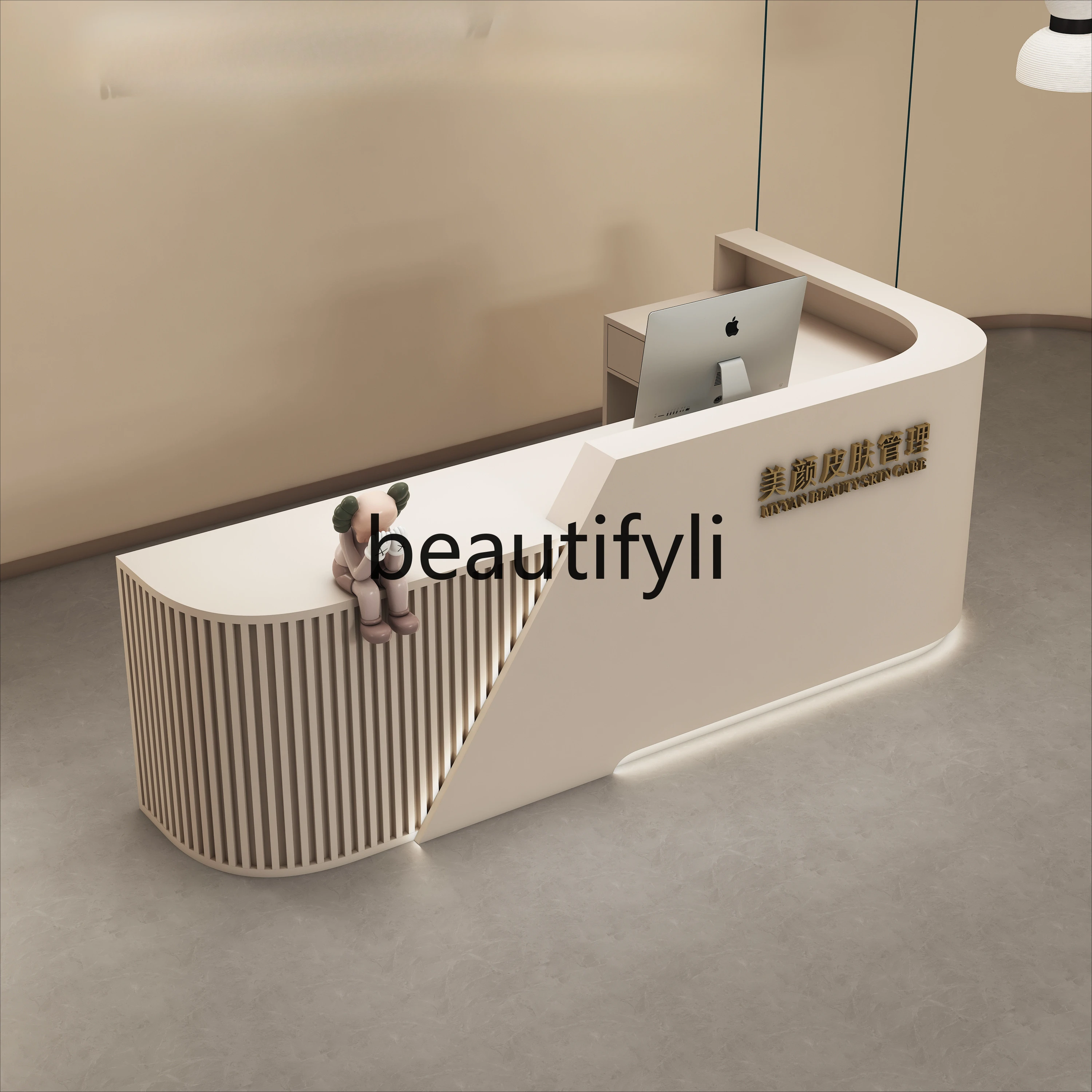 Beauty salon checkout page Clothing store Simple modern front desk Arc L-shaped corner