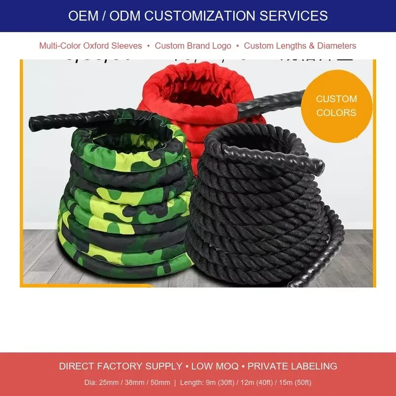 Heavy duty battle rope with protective cover and anchor kit, 1.5 inch 30ft 40ft 50ft polyester rope for home gym workouts
