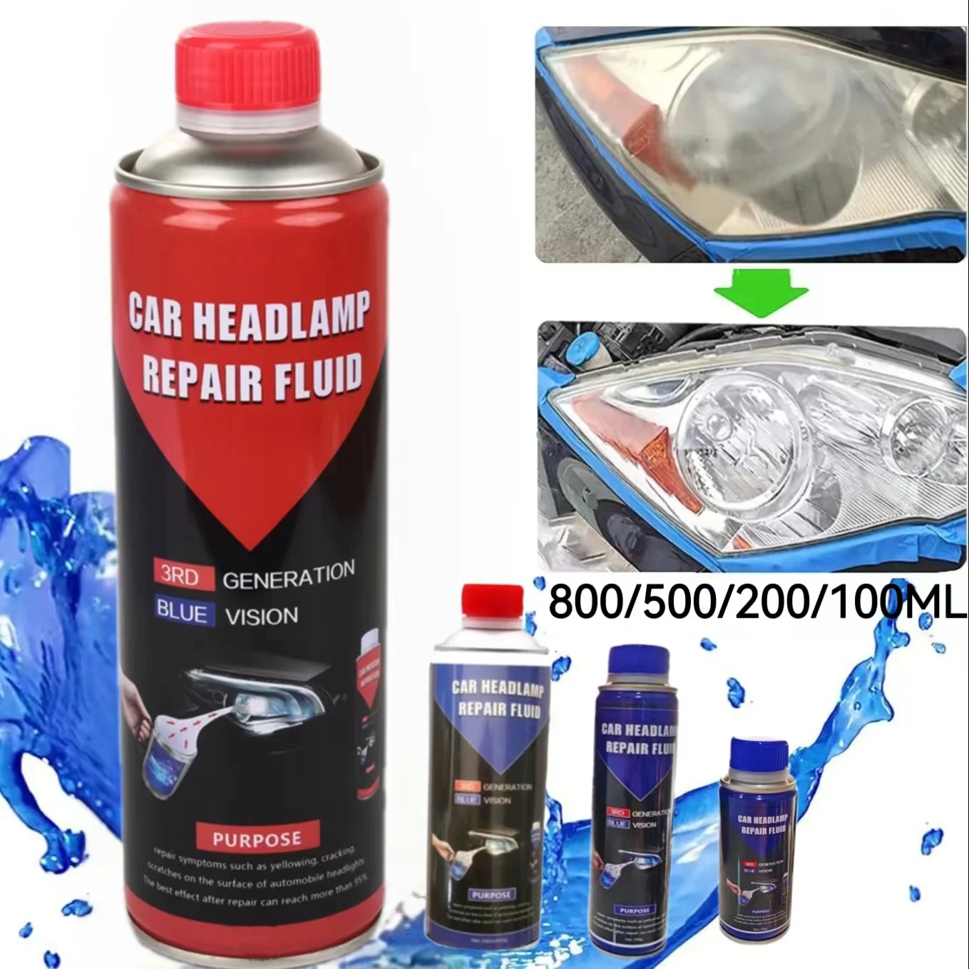 800G liquid Polish Headlight Chemical Polishing Kit Remove Refurbish Anti-Scratch Hydrophobic Headlight Polymer Repair Fluid