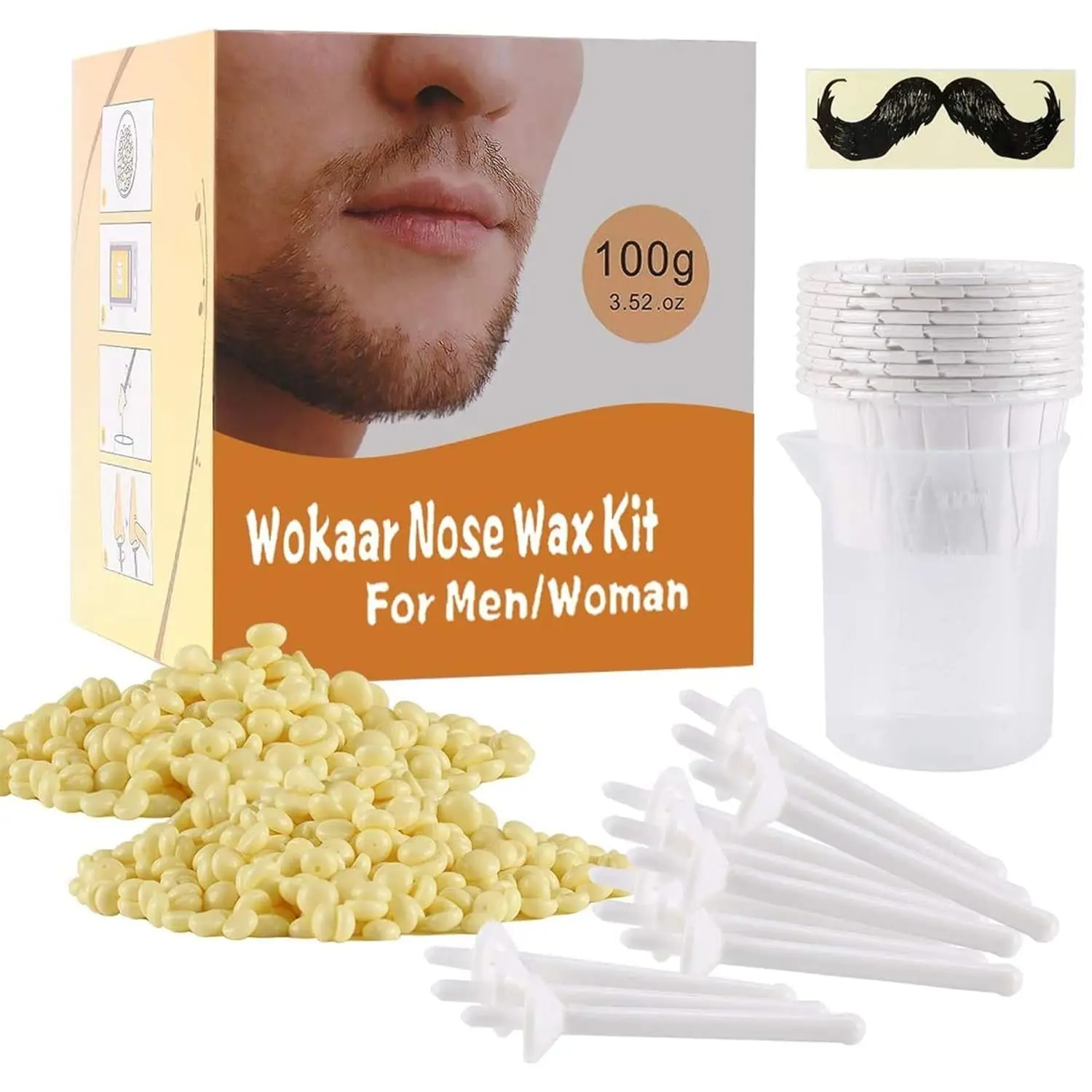 

Nose Wax Kit for Men & Women | 100g Wax, 30 Applicators | Painless Nasal & Ear Hair Removal | Fast 3-Min Removal | Safe Hair Remover Kit