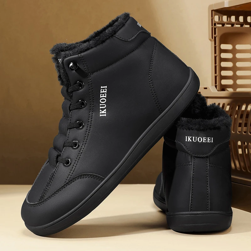 

Кожаная мужская хлопковая обувь с широким носком, повседневная обувь, зимние плюшевые теплые минималистичные туфли босиком, уличные прогулочные кроссовки с нулевой подошвой