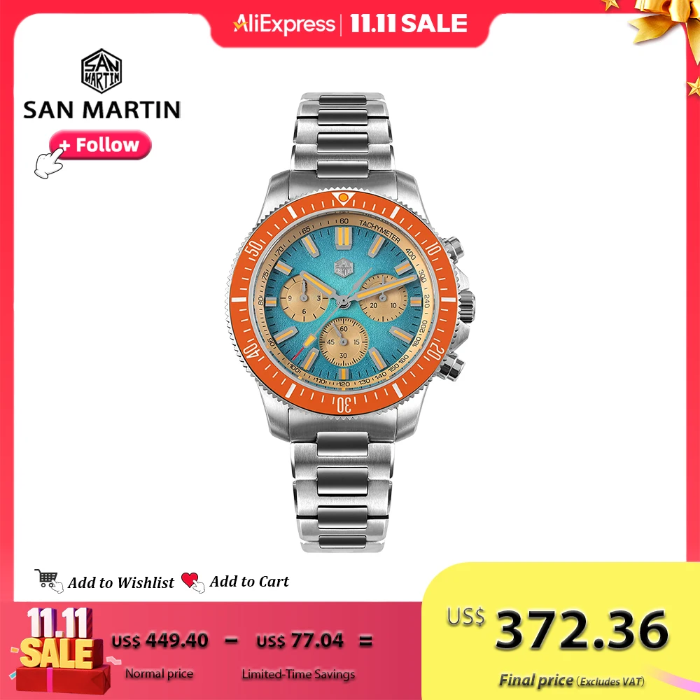 

San Martin 40mm Diver Chronograph Automatic Watch for Men Chinese Peacock SL-4801 Sapphire Luminous Waterproof 20Bar SN0118G-JS