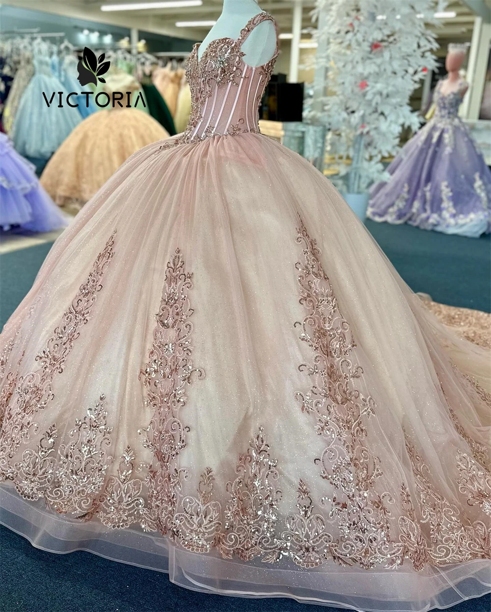 Vestido Quinceanera princesa para meninas, vestido branco de espaguete, apliques de renda rosa, 15 anos