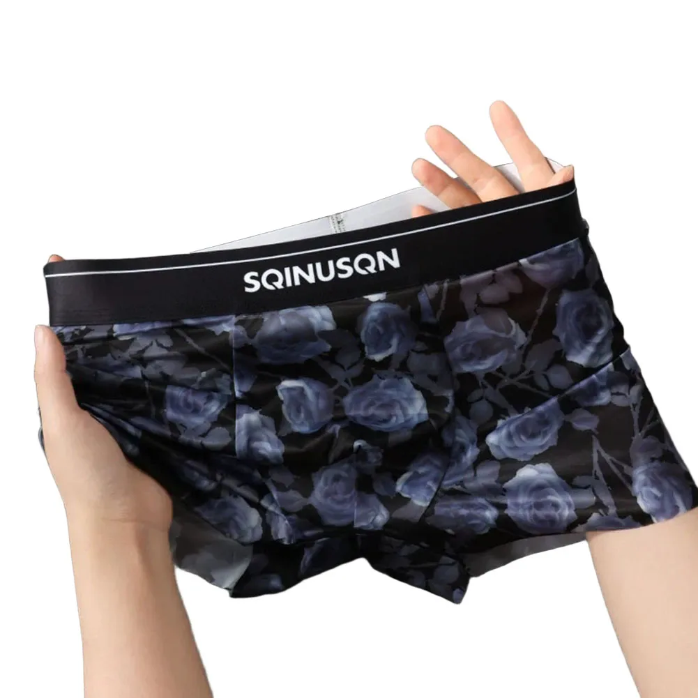 Men Rose Printed Retro Underwear Boxer Shorts Breathable Seamless Trunks Panties Boxer Shorts Sexy Thin Flat Corner Panties