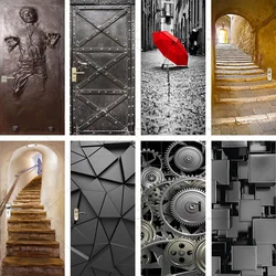 3D Realistic Iron Door Sticker Vinyl PVC Waterproof Material Self-adhesive Renovation Bedroom Old Door Posters and Door Stickers