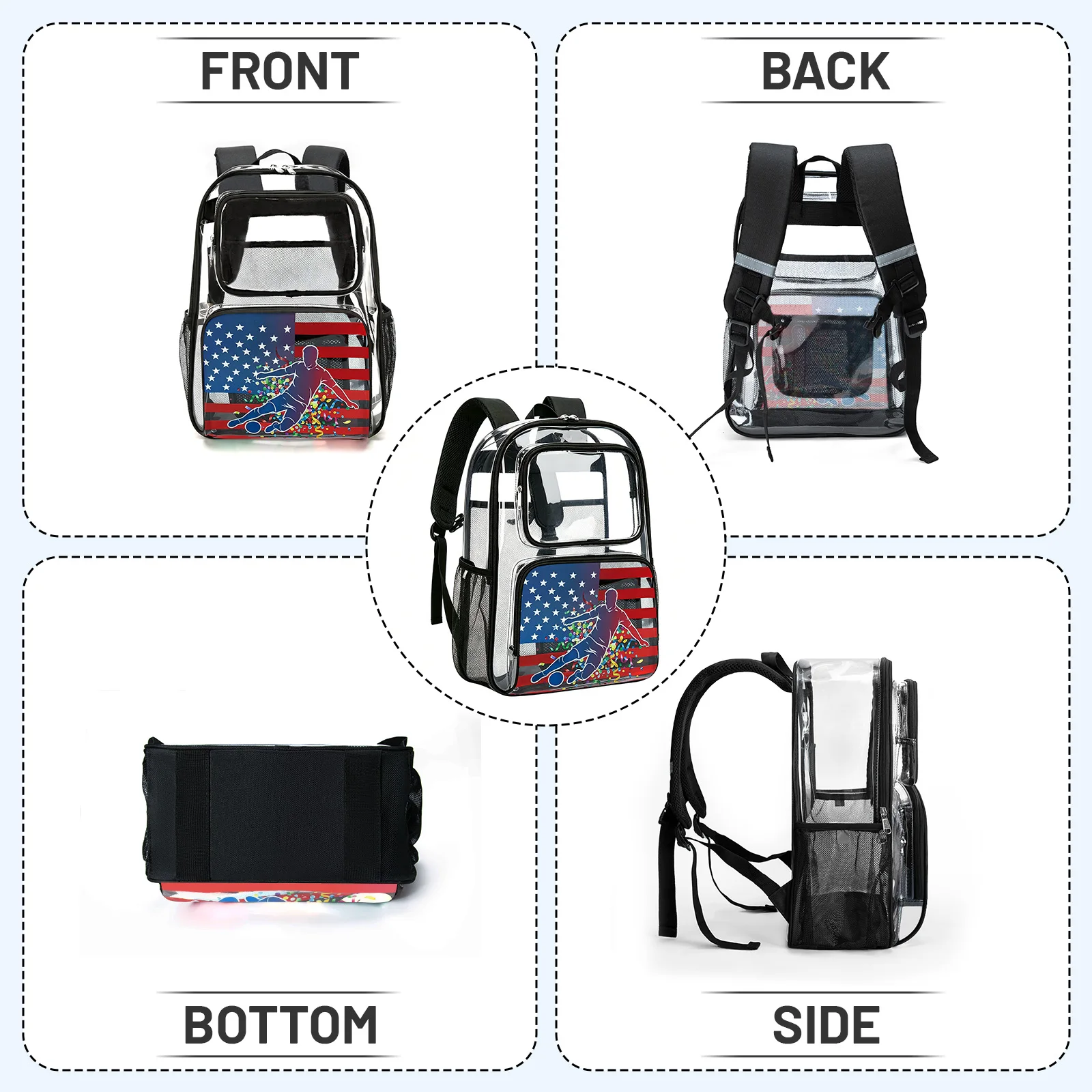 2026 USA Canada Mexico Sports Football Transparent Backpack Sports Field Approved Waterproo PVC Transparent Bag Fan Lover Gift - view 4