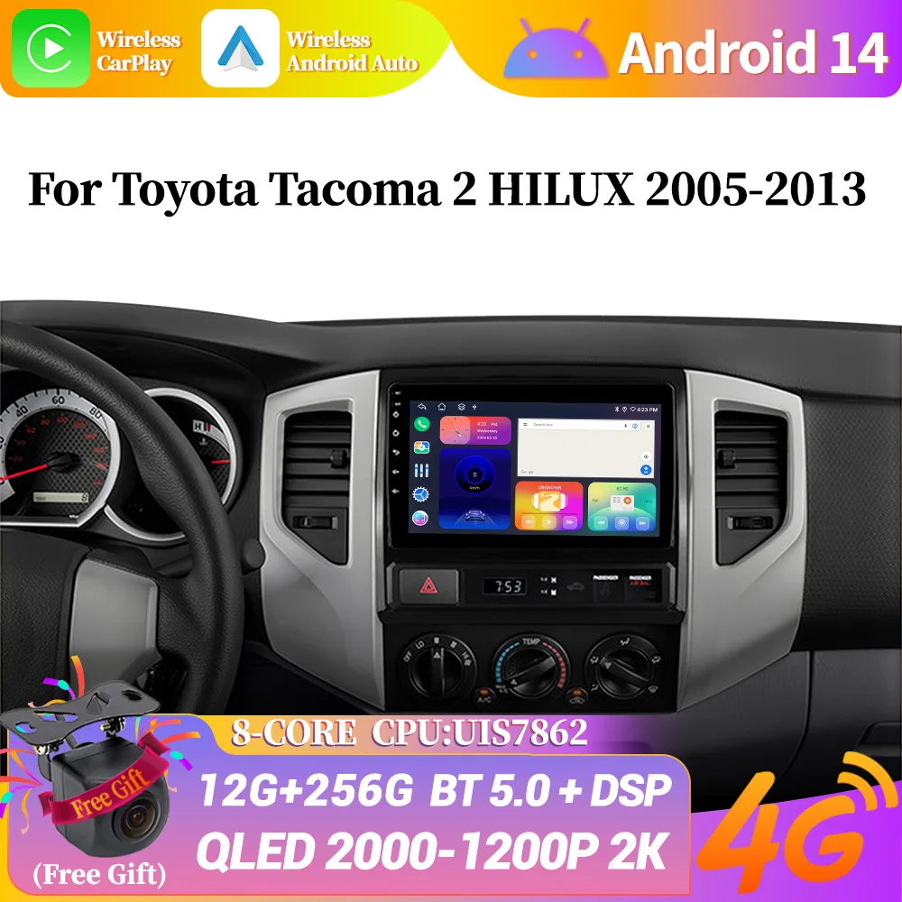 

For Toyota Tacoma 2 HILUX 2005-2013 Car Radio WIFI Navigation Android 14 Wireless Carplay GPS Multimedia Stereo Screen