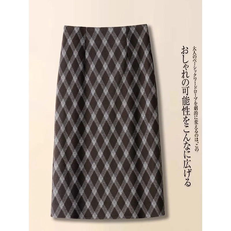 تنورة متوسطة الطول من الصوف العتيق للنساء، تنورة شتوية ضيقة لتغطية الورك على شكل حرف A