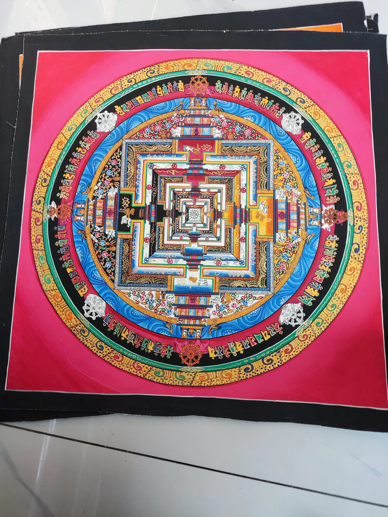 

100% Hand painted Mandala wheel altar Enlightenment Thangka Thang-ga painting Buddhism home Hall altar wall Decorative art S6