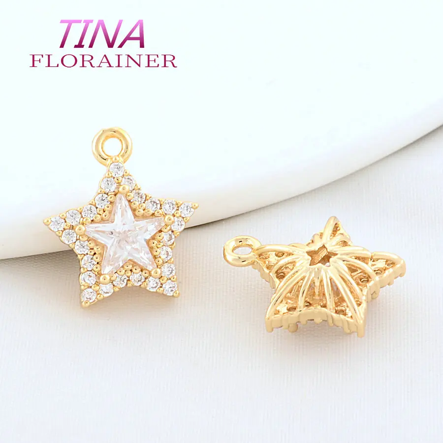 4PCS 13,5*15MM 18K Gold Farbe Überzogen und Zirkon Stern Charms Anhänger Schmuck Machen Liefert Diy zubehör – Detail 1