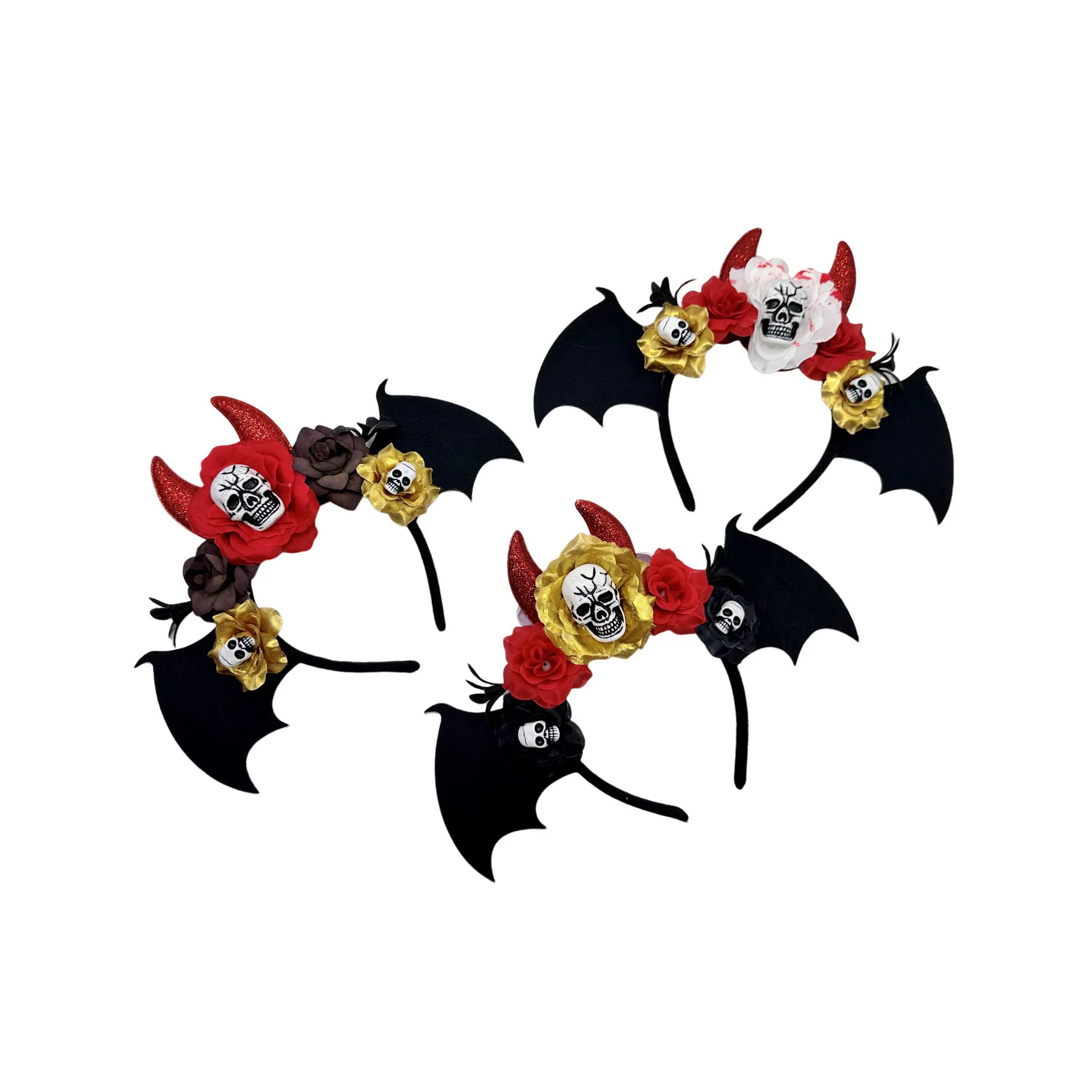 

Festival Dress Up Headband Comfortable Day Of The Dead Headwear Demon Horn Headband Fabric Halloween Bat Headband For Stage