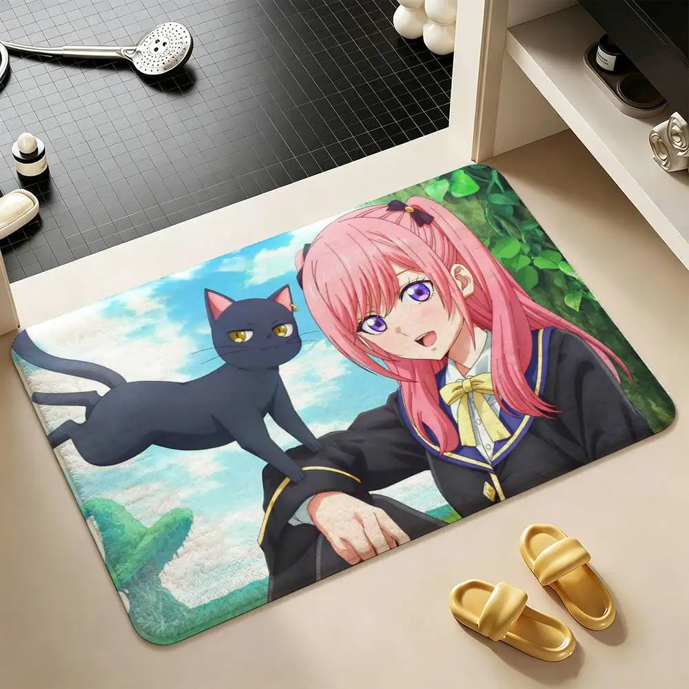 Black Cat and Witch Classroom  Shower Room Absorbent Small Floor Mat Soft Comfortable Decorative Foot Mat