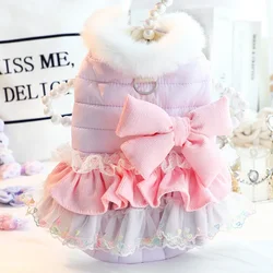 Princess Dog Winter Clothing Thick Warm Cat Dog Dress Coat with Bowknot  Pet Clothing  Одежда Для Собак Мелких Пород