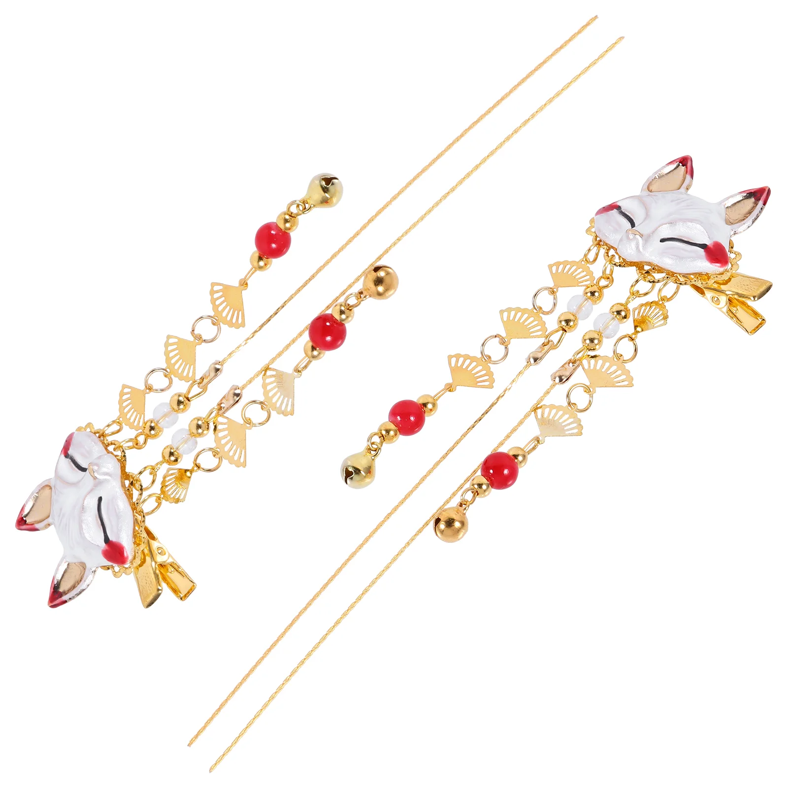 2 Pcs Fox Tassel Clip Alloy Headgear Decorative Chinese Styled Headdress Hairpins Cartoon Mask