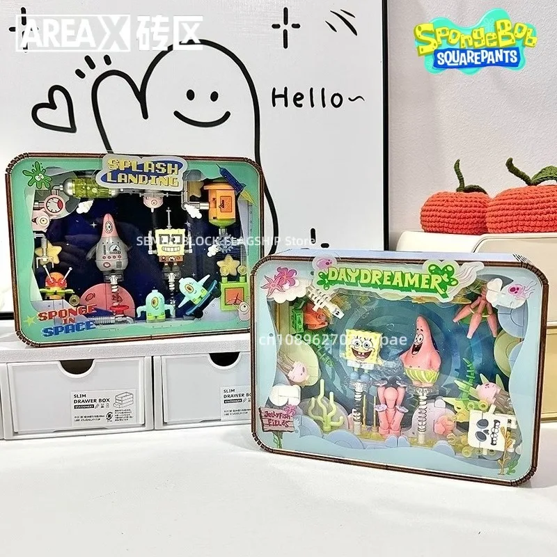 

SpongeBob SquarePants Photo Frame Assembled Building Blocks Luminous Cartoon Toy Model Kawaii Desktop Ornaments Holiday Gifts