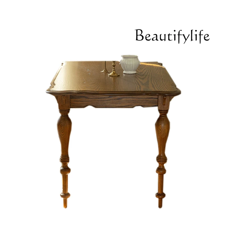 

French simple solid wood table and chair combination balcony casual dining table cafe carved retro oak