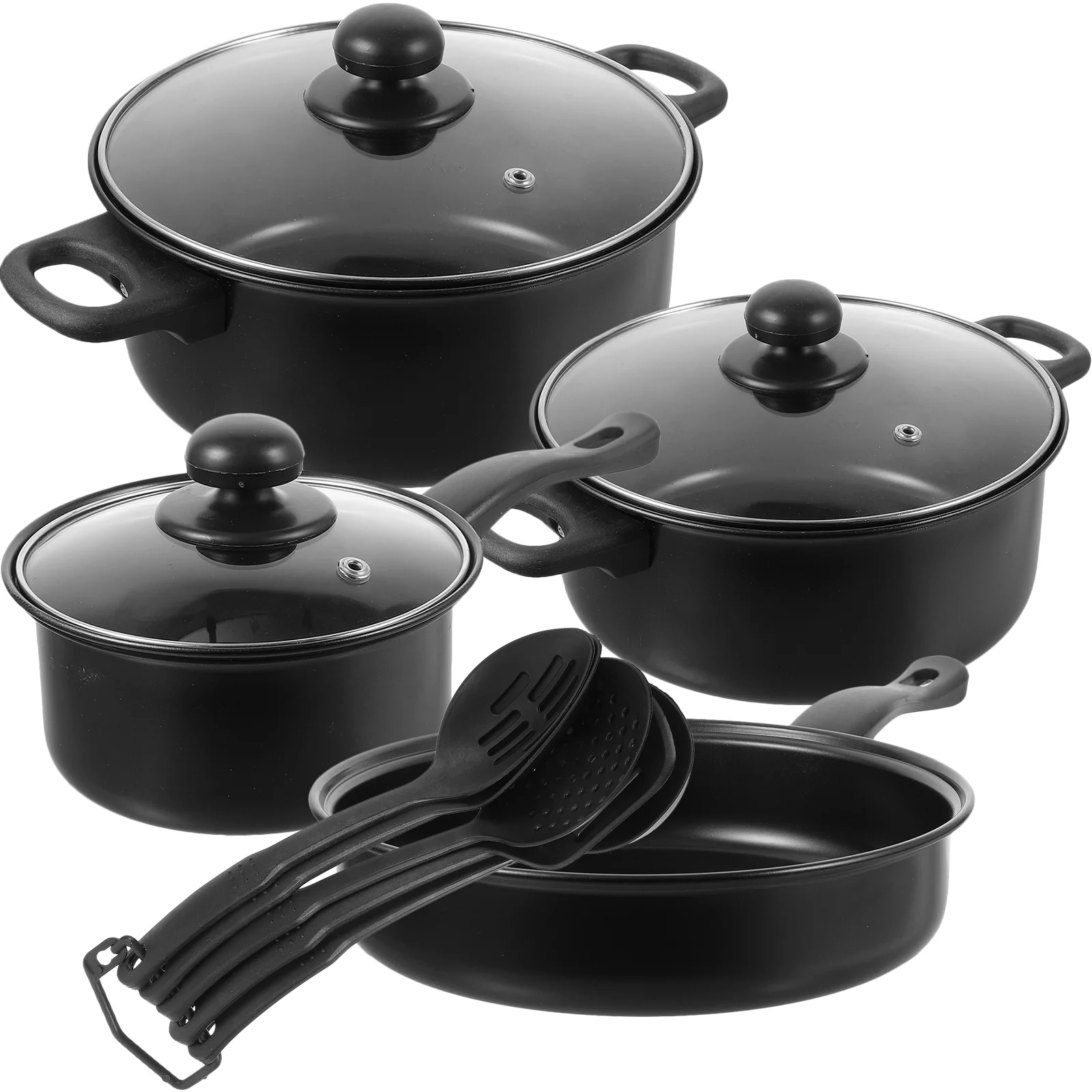 

7 Pcs Pots Cooking with Lid Soup and Flat-bottomed Small Frying Pans Nonstick Travel Sartenes