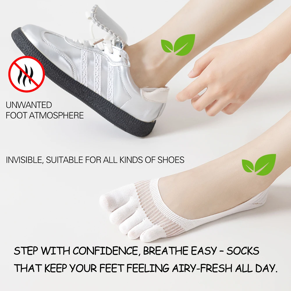 6 PAIRS Summer New Women's Toe Socks Cooling Mint Fiber Non-Slip Boat Socks Breathable Mesh Anti-Odor Invisible Ankle Socks