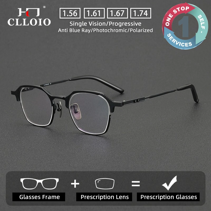 

CLLOIO новые многоугольные очки из чистого титана с защитой от синего света, мужские очки для чтения с гальваническим покрытием, прогрессивные очки по рецепту
