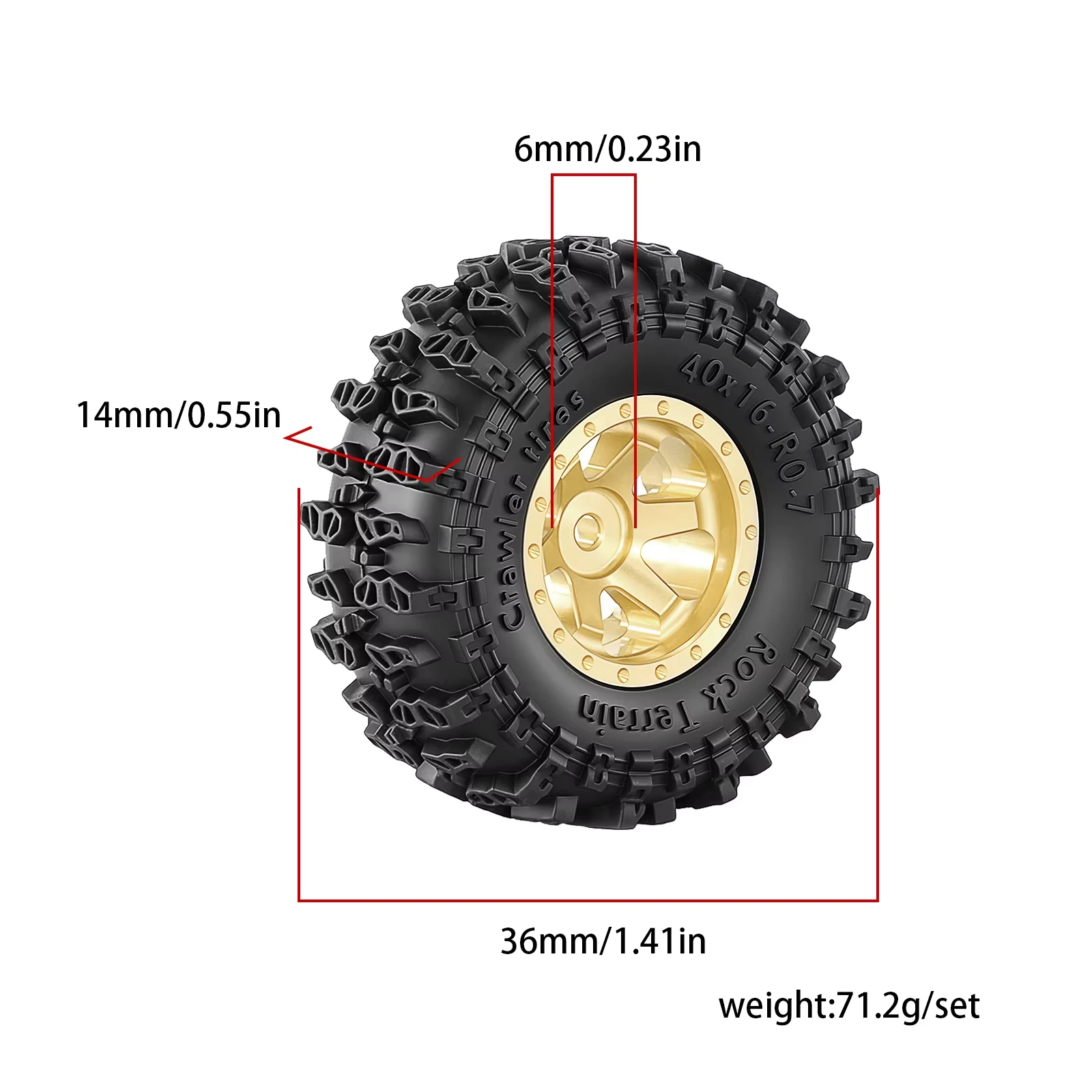 4pcs 0.7 inch Rubber Tire & Brass Beadlock Wheel Hub for 1/30 Axial SCX30 Ford Bronco Jeep Wrangler JLU Chevy K10 1/32 Ascent-32