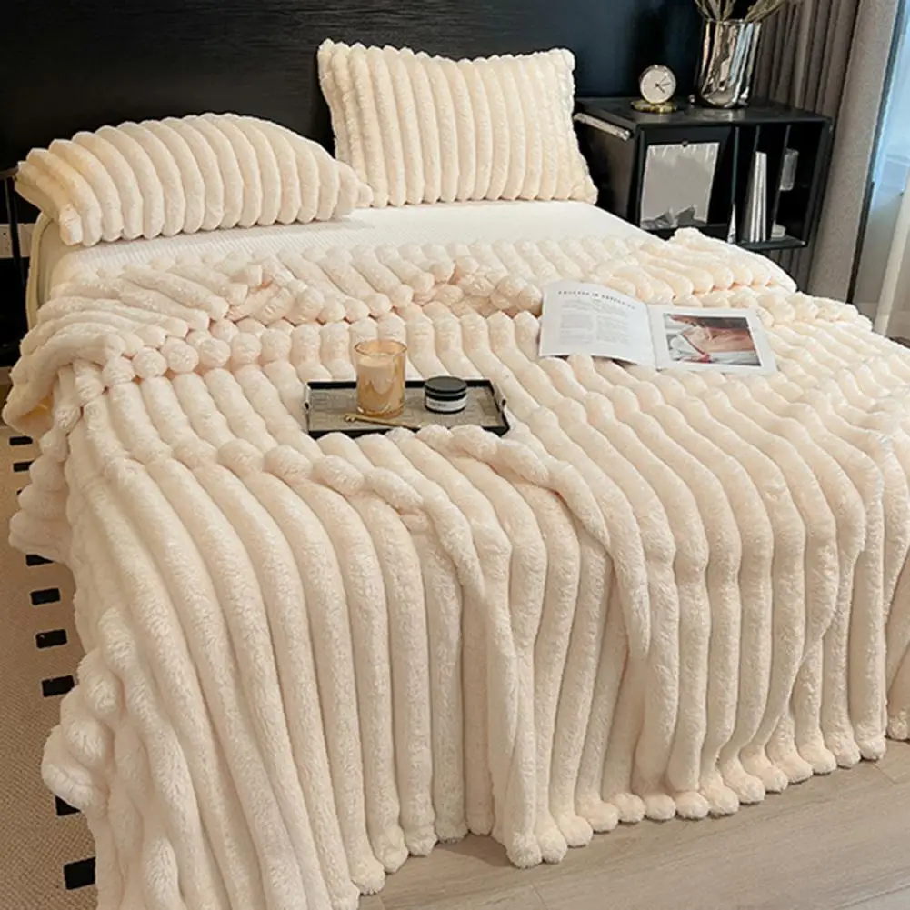 Couch Snuggle Blanket Fluffy Thick Bubble Throw Blanket Cozy Plush Furry Blanket for Couch Sofa Warm Striped Soft for Bedroom