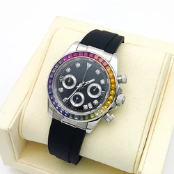 39MM Luxurious VK63 Watch Men's Sports Business Panda Three Eyes Quartz Watch Sapphire Stainless Steel Waterproof Watch