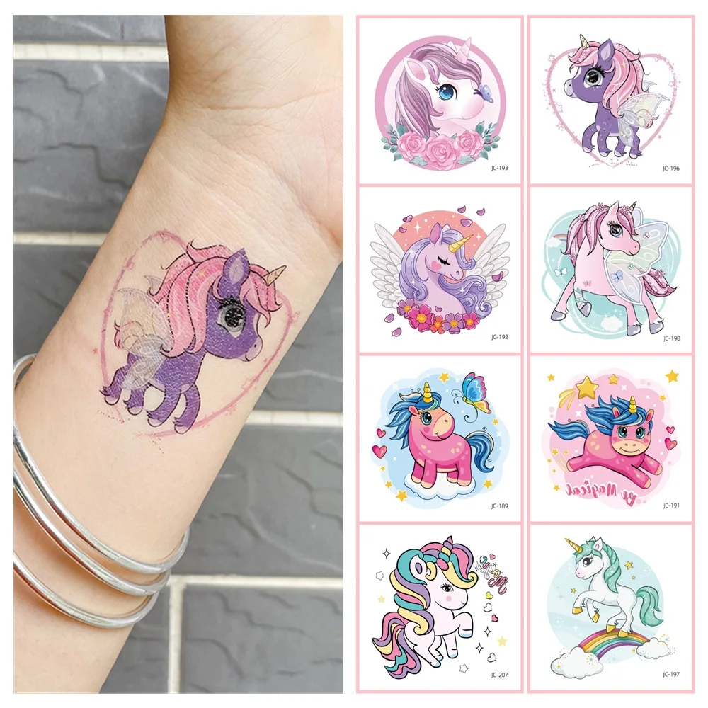 

24pcs/Set No Repeated Dreamy Unicorns Temporary Tattoos Stickers For Kids Waterproof Disposable Cute Cartoon tatouage temporaire