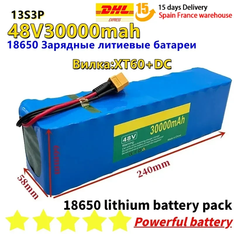 New  13S3P 48v 30Ah Lithium Ion Battery Pack 48v 30000mah 1000w for 54.6v Electric Powerful Battery with BMS