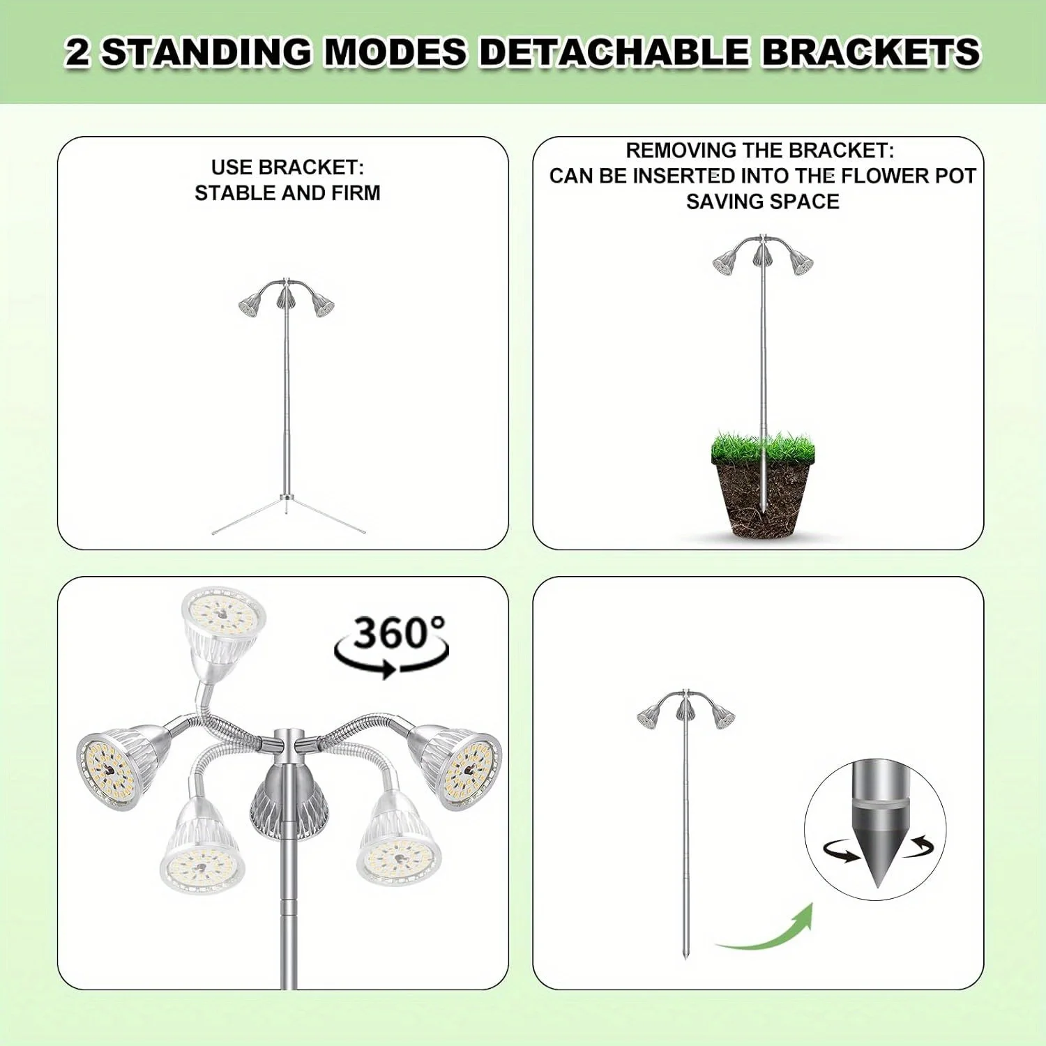 Grow Lights for Indoor Plants Full Spectrum with Detachable Tripod Stand, 10-55 Inches Height Adjustable Indoor Plant Grow Lamp