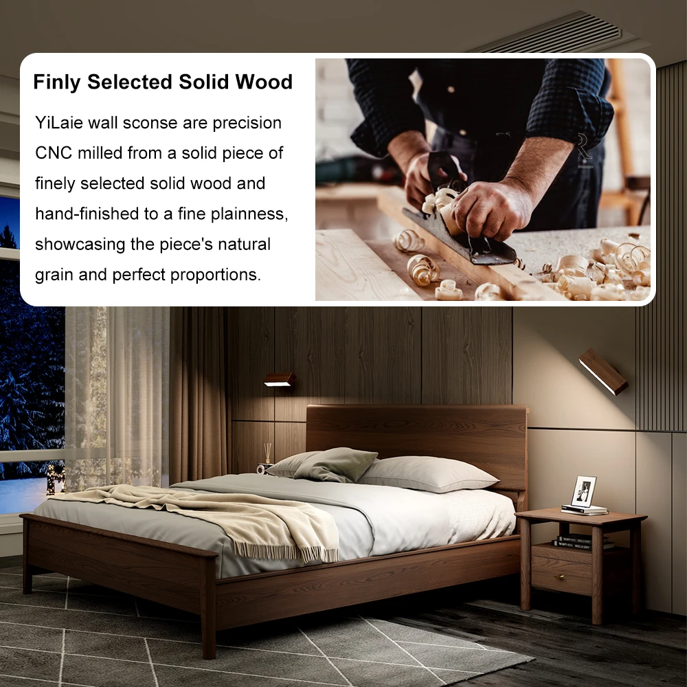 2 حزمة الشمال خشب متين شمعدانات جدارية قابلة للشحن مصابيح الليل 360 دوران عكس الضوء ملموس الجدار أضواء للقراءة لجانب السرير #4