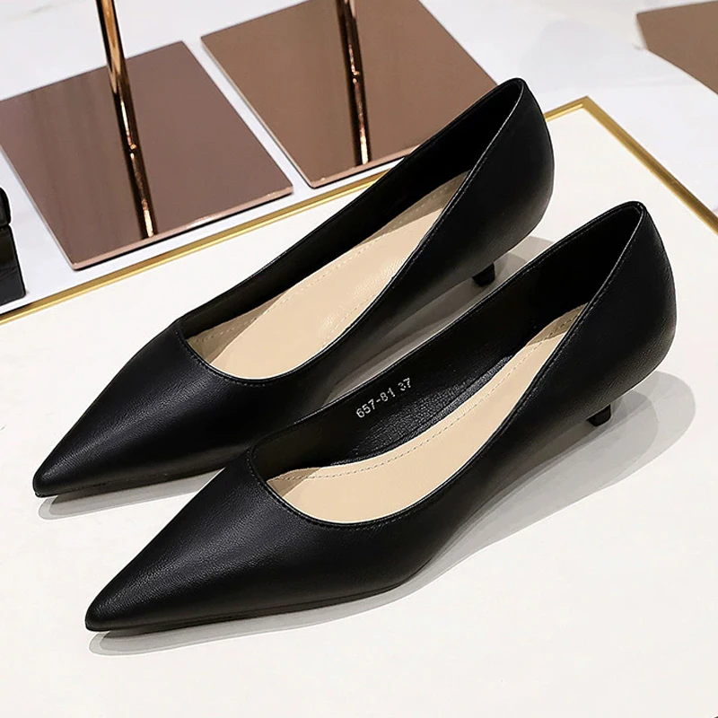 موضة أشار تو أحذية بكعب متوسط 4 سنتيمتر الخناجر الاحتلال OL مكتب أحذية منخفضة الكعب النساء أحذية هريرة عالية الكعب مضخات سيدة #5