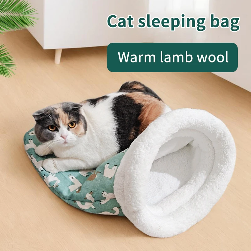 Portable Autumn Winter Thickened Warm Pet Sleeping Bag Lamb Fleece Warm Cat Nest Semi Closed Dog Nest Pet Supplies Gifts