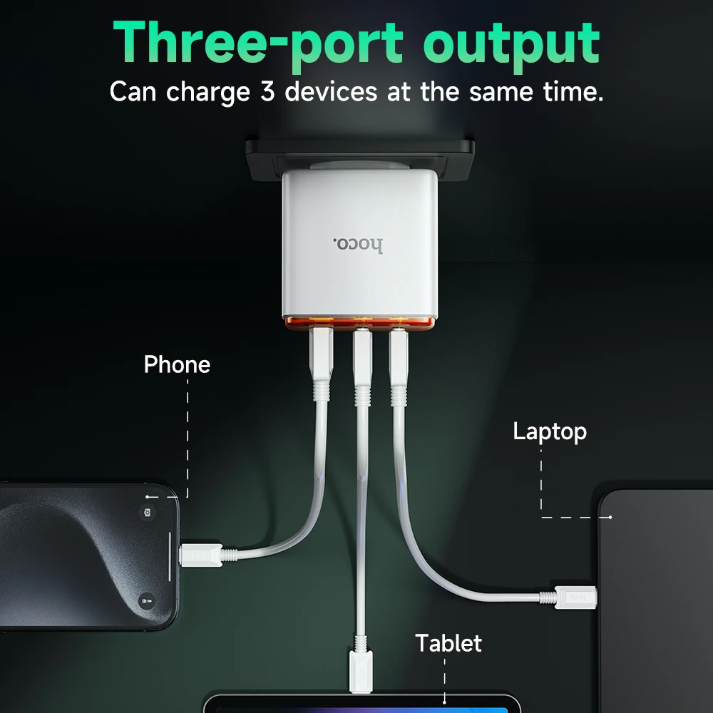 HOCO CS44A EU PD65W Dual USB C Fast Charging USB A Phone Charger For iPhone 15/14/13/12 Pro Max Quick Charger For Tablet Laptop