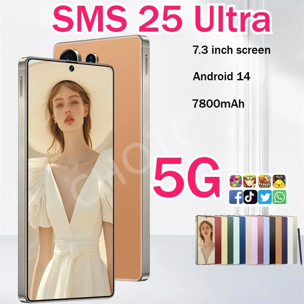 Nuovi Telefoni Cellulari Sms 25 Ultra Originali 7.3HD 5G Dual Sim Smartphone Android 14 Versione Globale Cellulare 7800Mah Cellulari