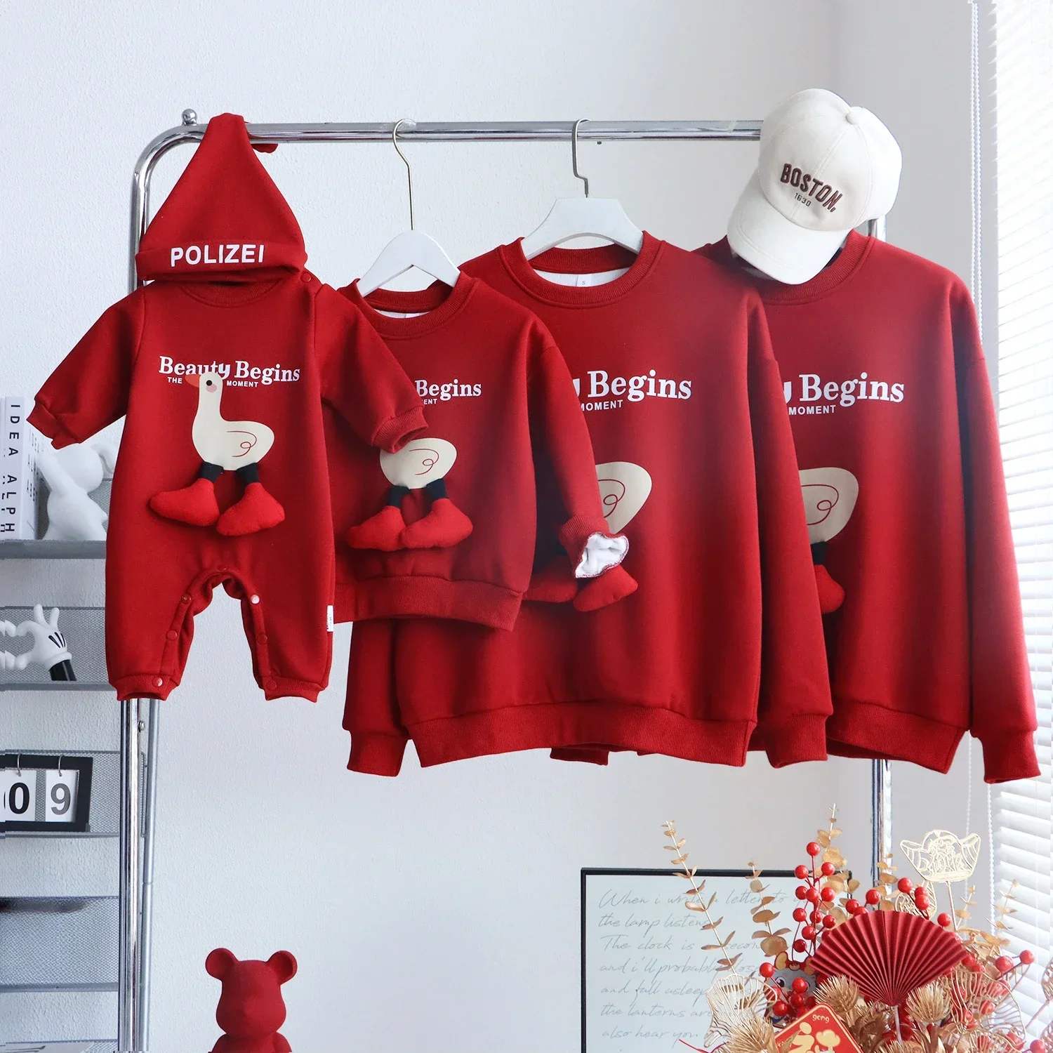 Family Funny Long Sleeve Sweatshirts Tops Parent-child Clothing Baby Newborn Romper Hat Mother Father and Daughter Son Clothes
