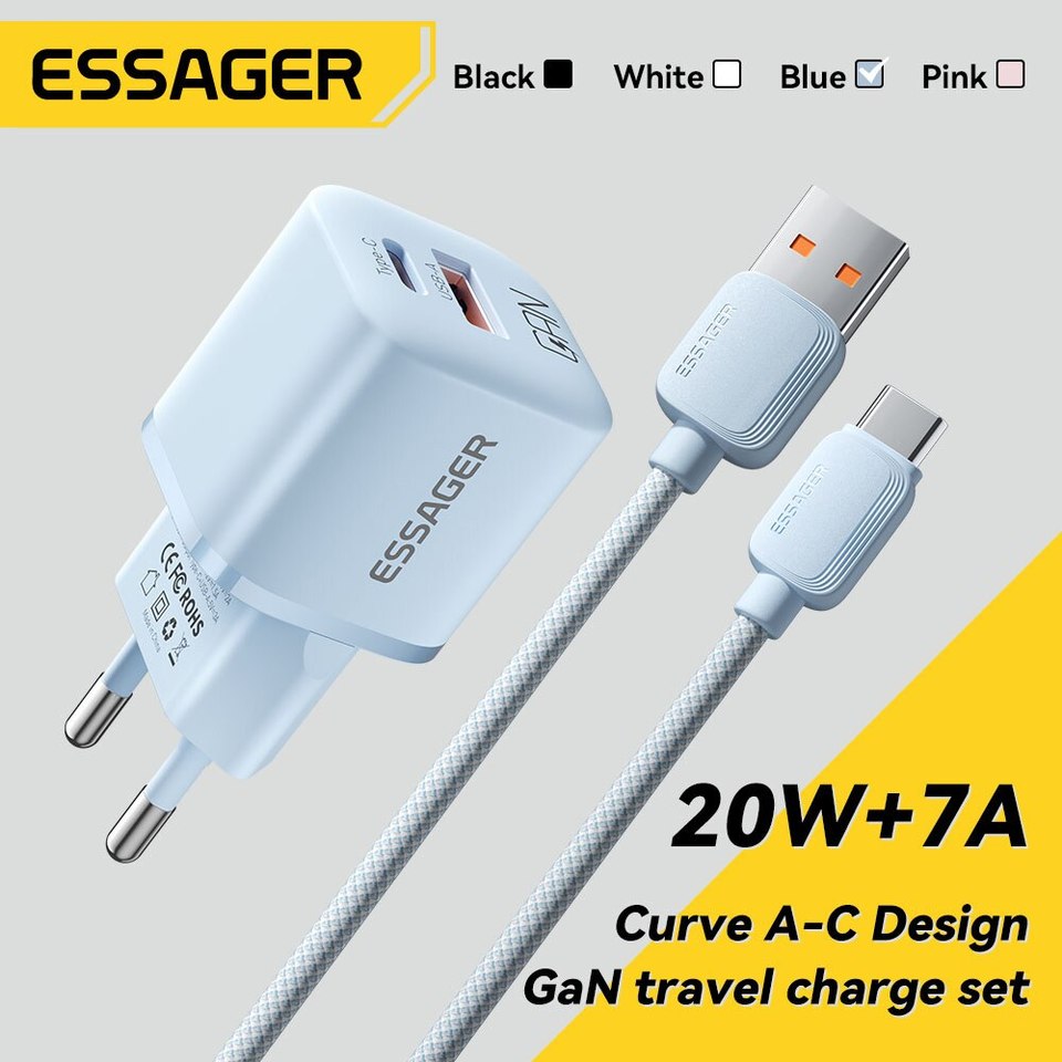  Essager 20W GaN USB Type C Charger PD Fast Charge Phone QC 3.0 Quick Chargers For iPhone 14 13 12 11 Pro Max Mini iPad Charging 