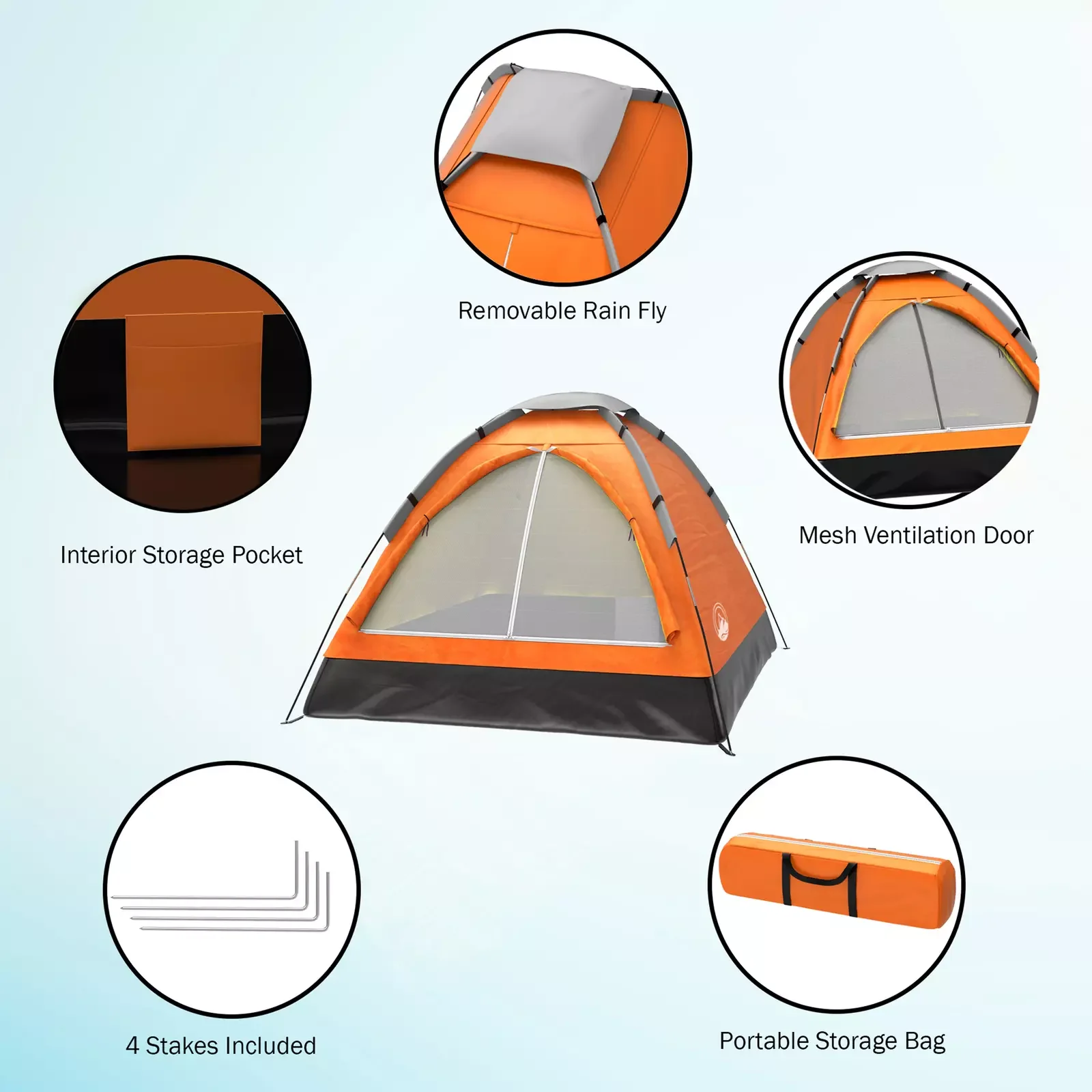 Waterproof 2 Door People Automatic Instant Pop Up Tent Outdoor Camping Hiking- Orange