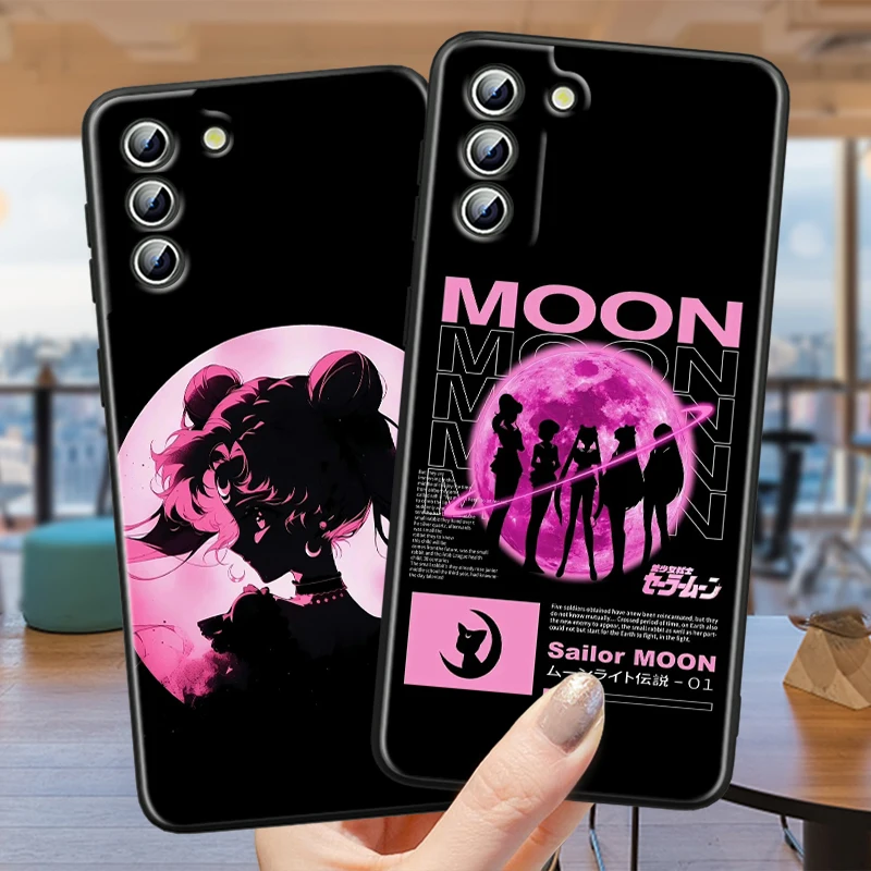 S-Sailor Moon Anime Cute Girl For Samsung Galaxy S24 S23 S22 S21 S20 FE S10 S10E Plus Ultra Pro Lite 5G Black Soft Phone Case