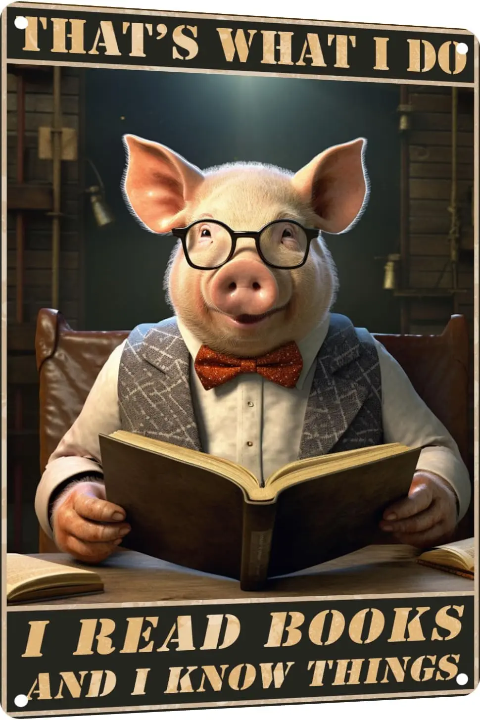 Vintage Metal Signs For Man Cave Books Poster For Animal Lovers Pig Thats What I Do I Read Book And I Know Things Tin Sign  sign