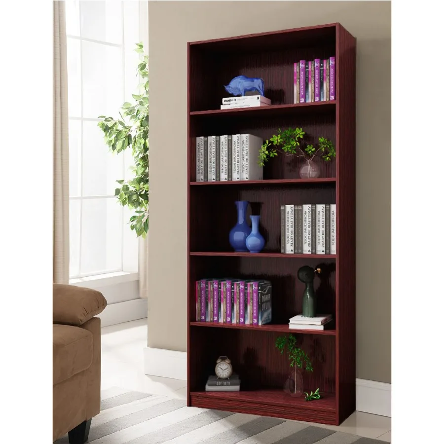 

Five shelf wooden bookcase display cabinet with bm front molding mahogany
