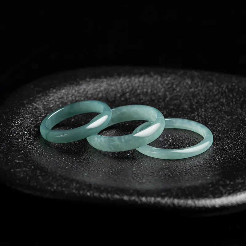 Real Natural A-grade Jade Blue Aqua Ring for Men and Women Basic Summer Cold and Fatigue Eliminating High Quality Jewelry Gift