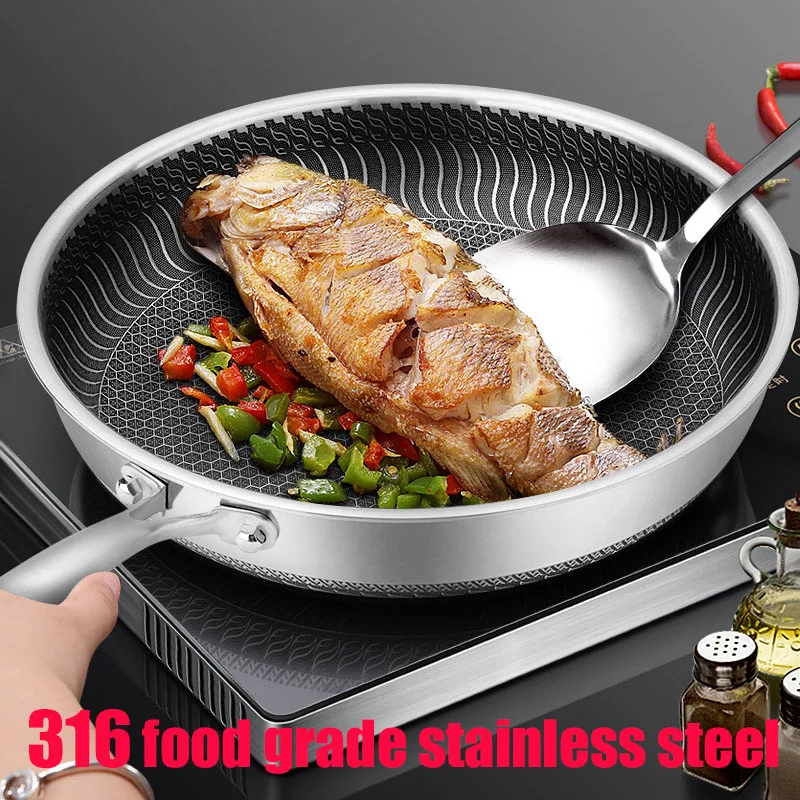 

New 316 Stainless Steel Frying Pan Double-sided Non-stick Frying Pan Induction Cooker Universal Quality High Kitchen Supplies