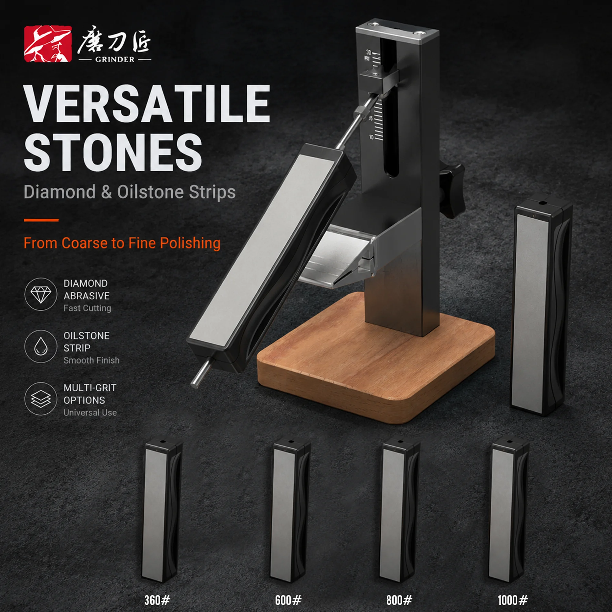 Professionele CNC-mesenslijper van aluminiumlegering, 10-30 °   Verstelbaar hoekverstelbaar slijpsysteem met massief houten basis, ook geschikt voor het slijpen van messen