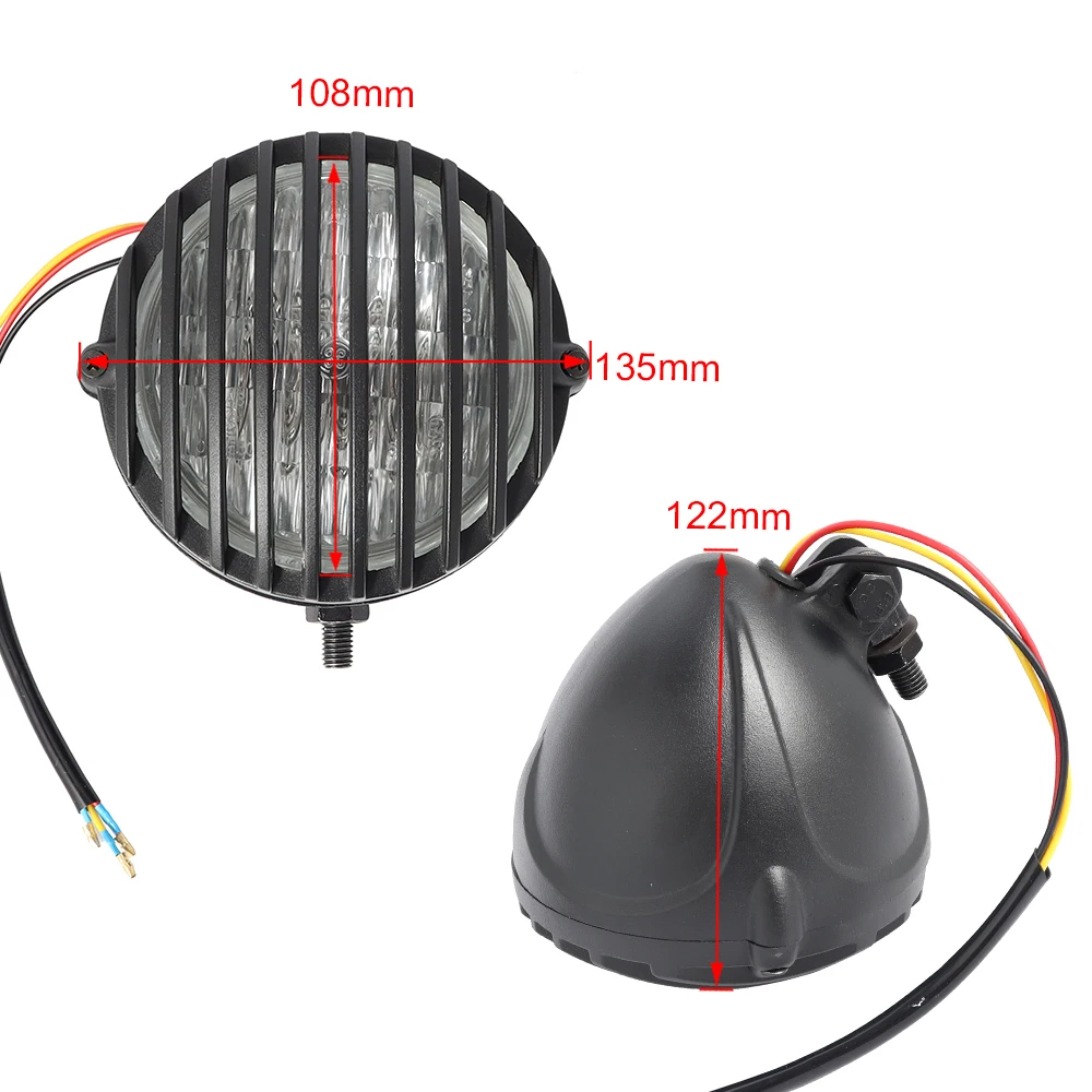 Black Motorcycle Front Headlight with Grill Cover Housing Grille Light Universal For Custom Cafe Racer Chopper Bobber Scrambler