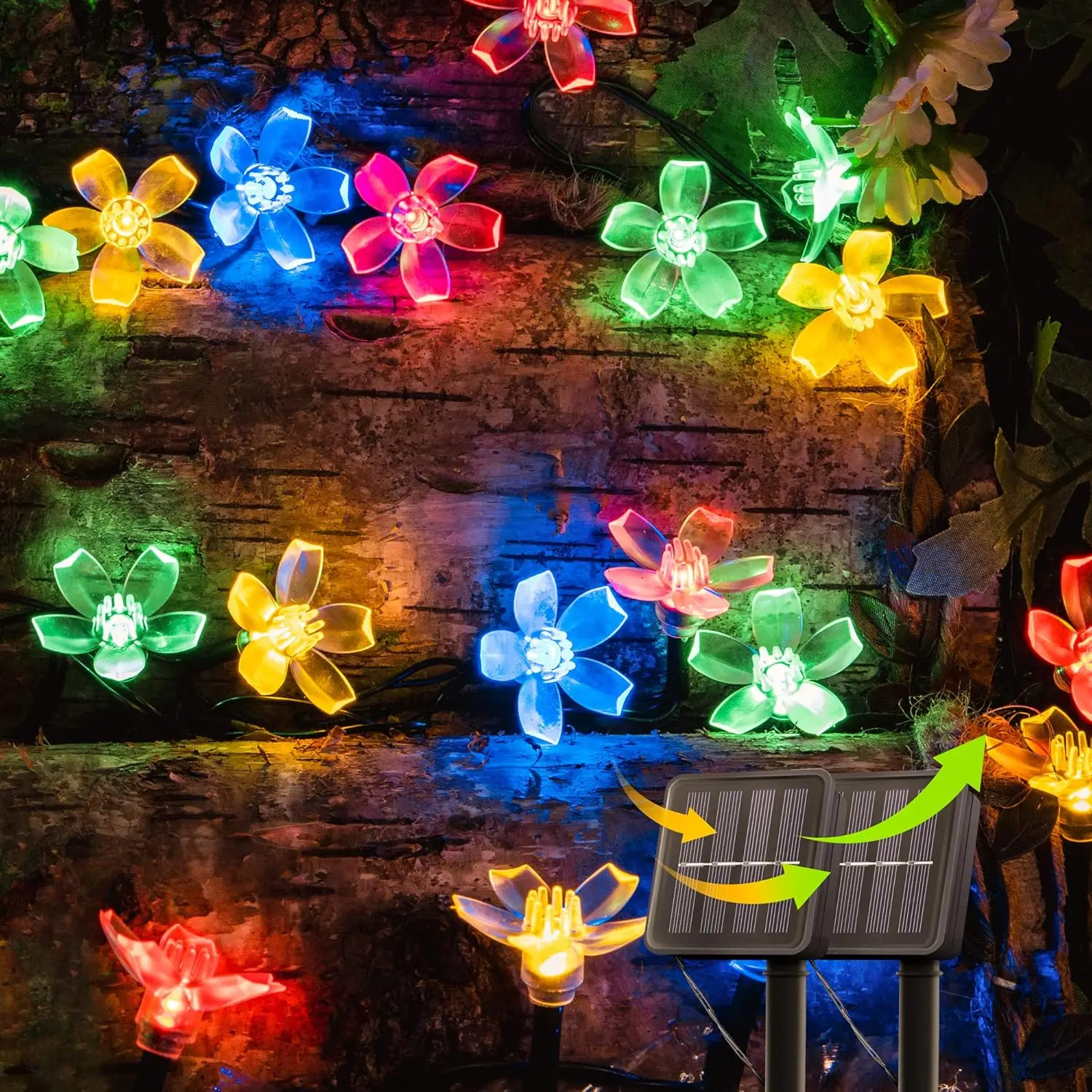 

Outdoor Solar Flower String Lights Waterproof Fairy Light Decorations for Christmas Tree Garden Patio Fence Yard Spring Xmas