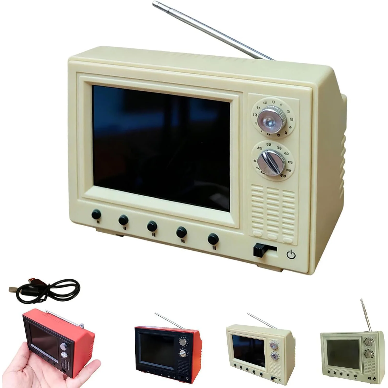 

Mini Retro TV Cartoon Player with 8G Memory Rechargeable Cute Vintage Portable Television for Dollhouse Scenes Collectible Decor