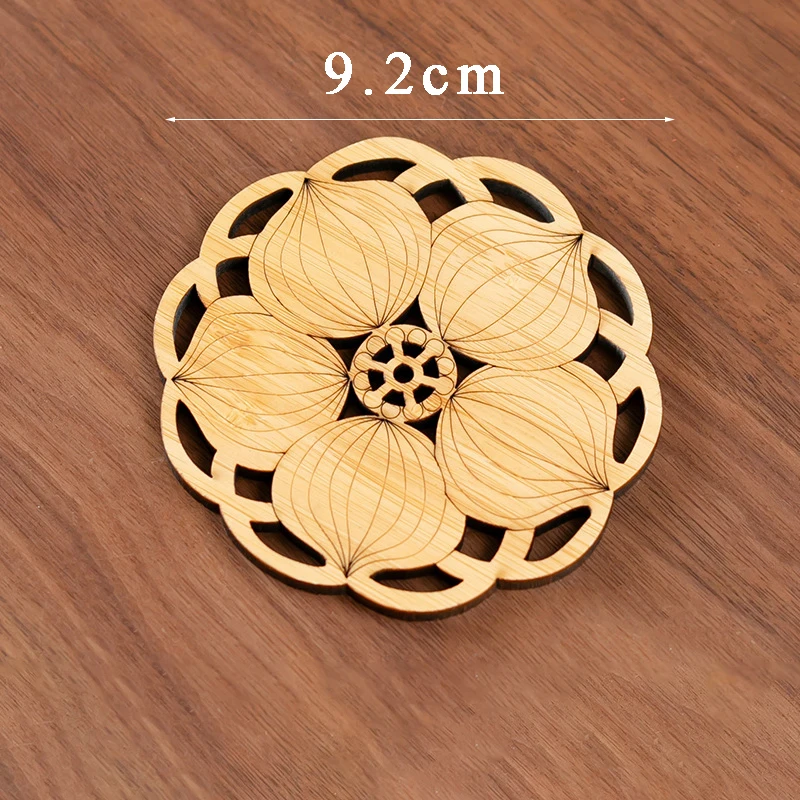 Bamboo Tea Coasters Set Hollow Design Heat Resistant Non Slip Cup Mats with Storage Base Tea Ceremony Accessories for Home Table