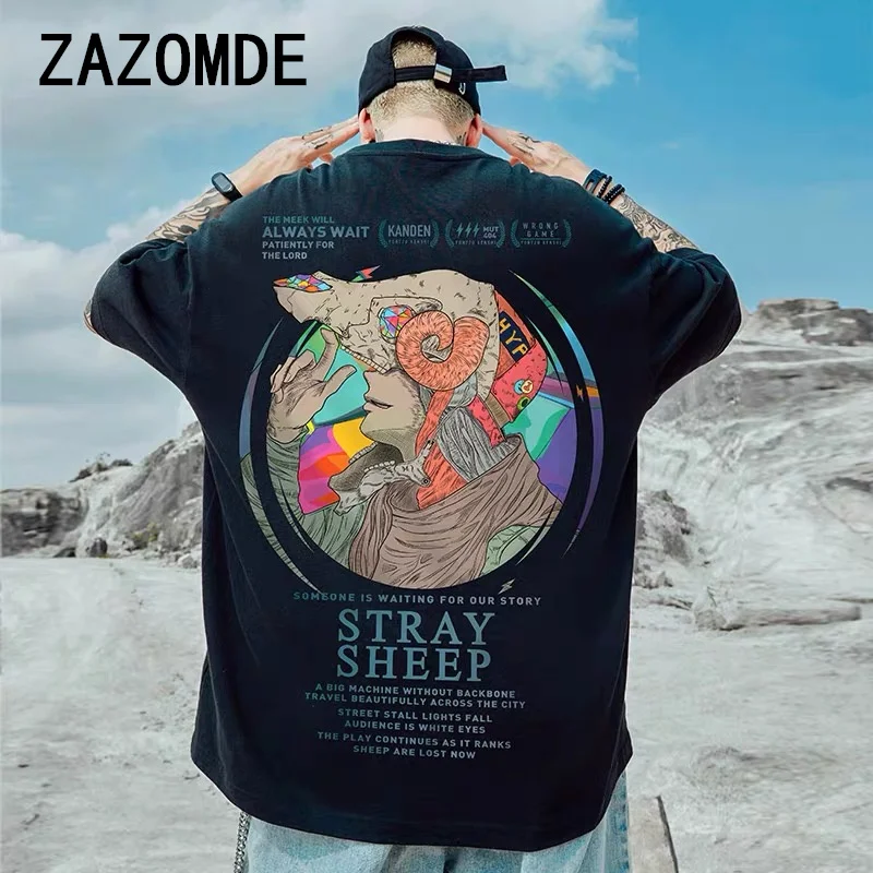 ZAZOMDE Harajuku Oversized T-shirt Men Summer Cool Unisex Tops Hip Hop Funny Print Tshirt Casual Cotton T Shirt Streetwear Loose