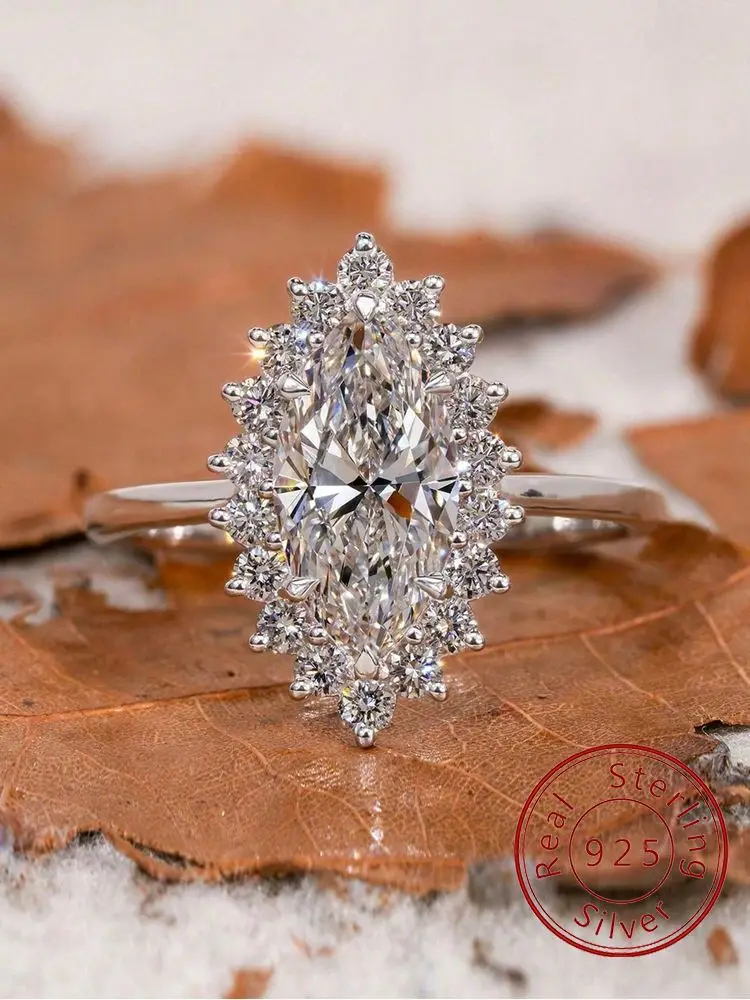 925 فضة البساطة ماركيز المحيطي الزركون الدائري للنساء المشاركة الزفاف الفاخرة عالية الجودة غرامة مجوهرات #1