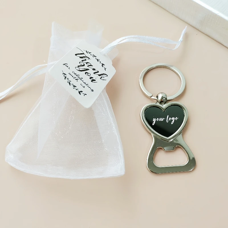 Personalized Engraved Stainless Steel Beer Bottle Opener Keychains Love Heart keyrings Wedding Party Gift Favor Opener with bags
